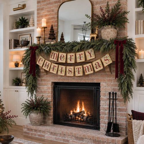 Christmas Decorations - Vintage Merry Christmas Banner for Home Decor