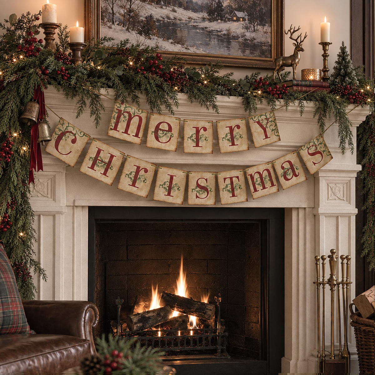 Christmas Decorations - Vintage Merry Christmas Banner for Home Decor
