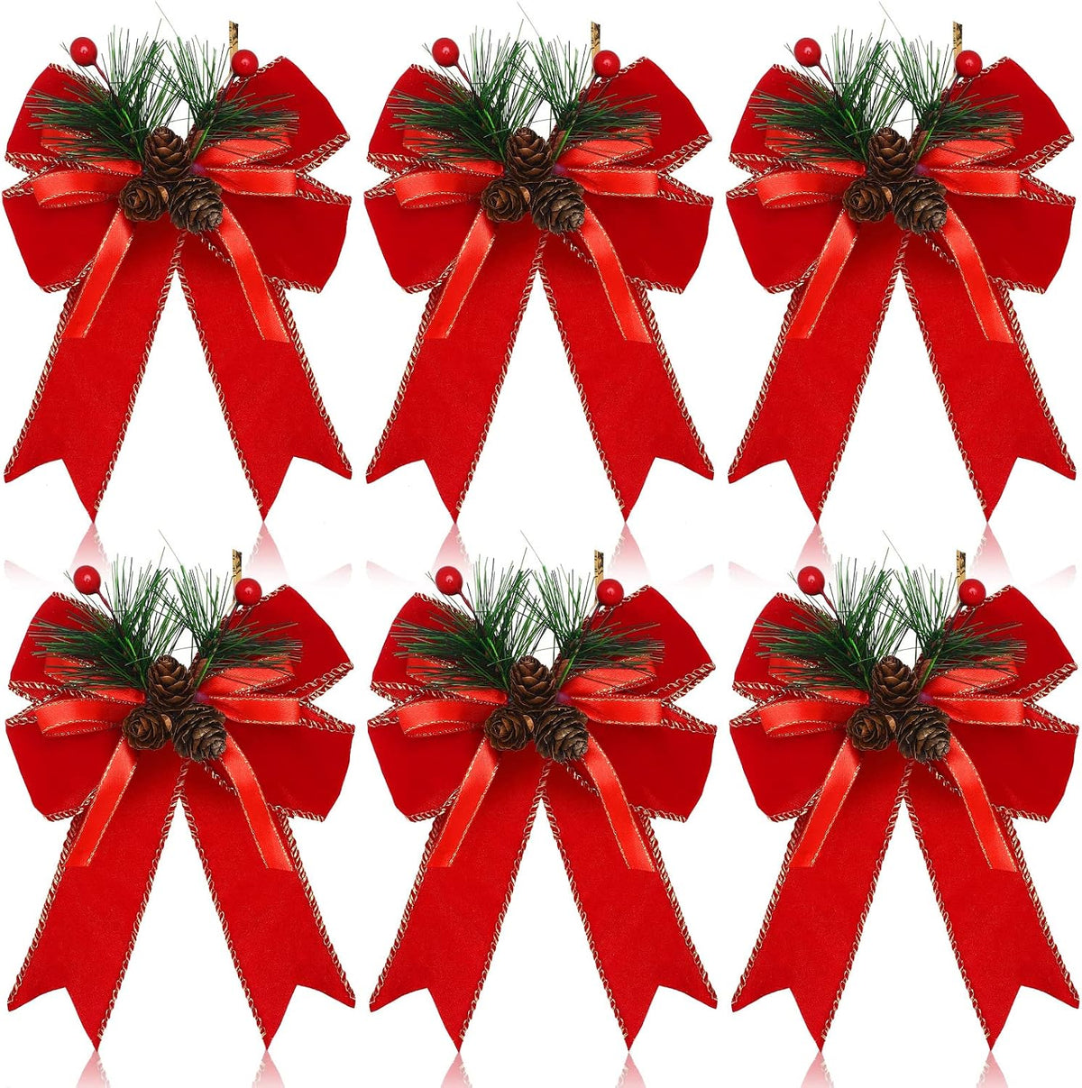 Syhood 6 Pcs Christmas Bows Xmas Velvet Bows Tree Decor, Red