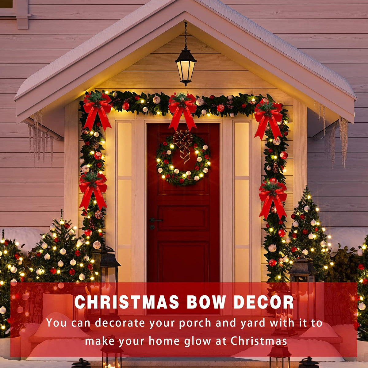 Syhood 6 Pcs Christmas Bows Xmas Velvet Bows Tree Decor, Red