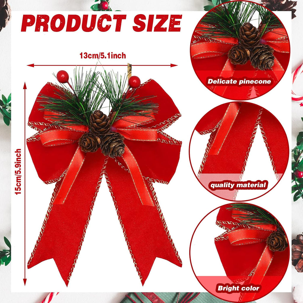 Syhood 6 Pcs Christmas Bows Xmas Velvet Bows Tree Decor, Red