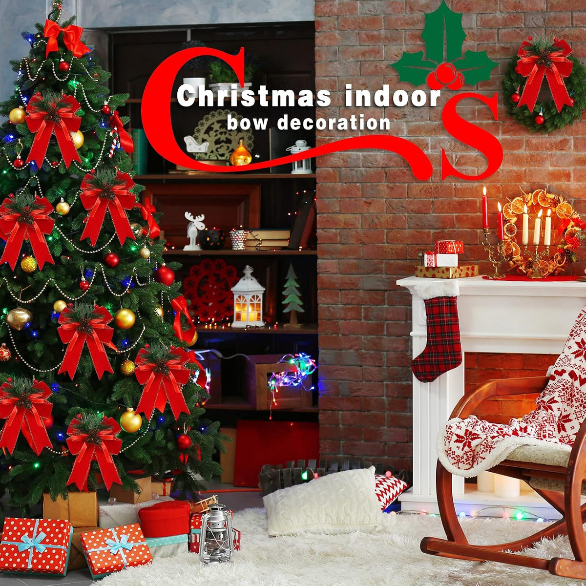 Syhood 6 Pcs Christmas Bows Xmas Velvet Bows Tree Decor, Red
