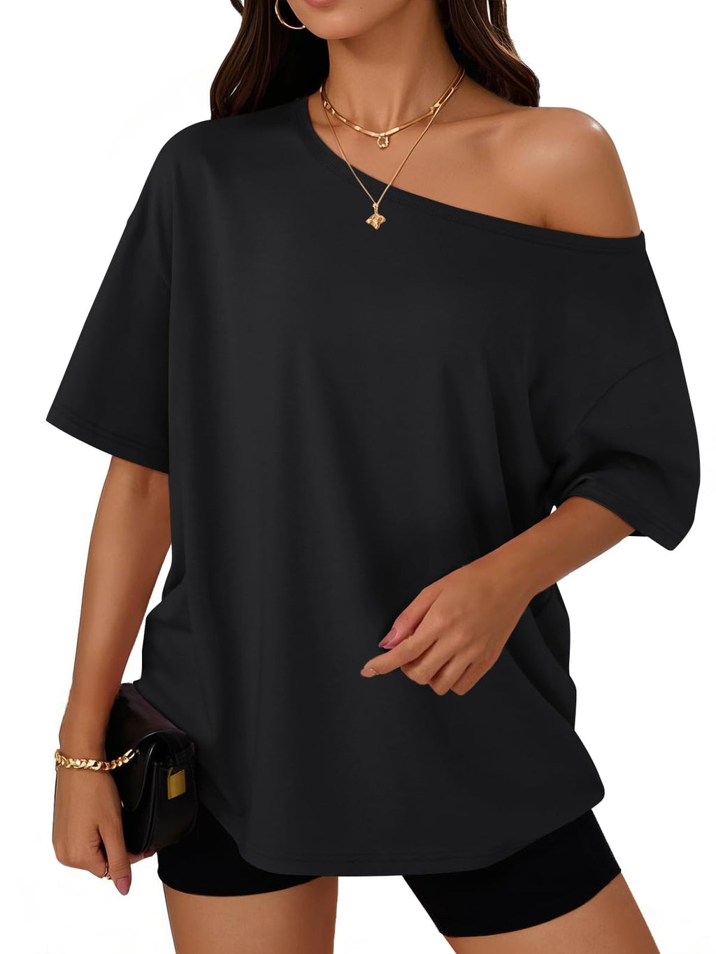 Womens Off the Shoulder Tops Oversized Summer T-Shirts