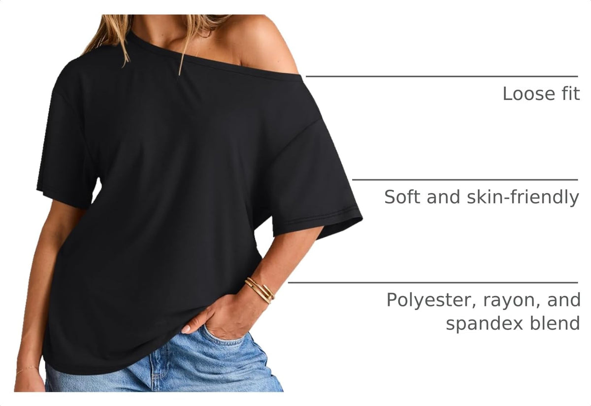 Womens Off the Shoulder Tops Oversized Summer T-Shirts