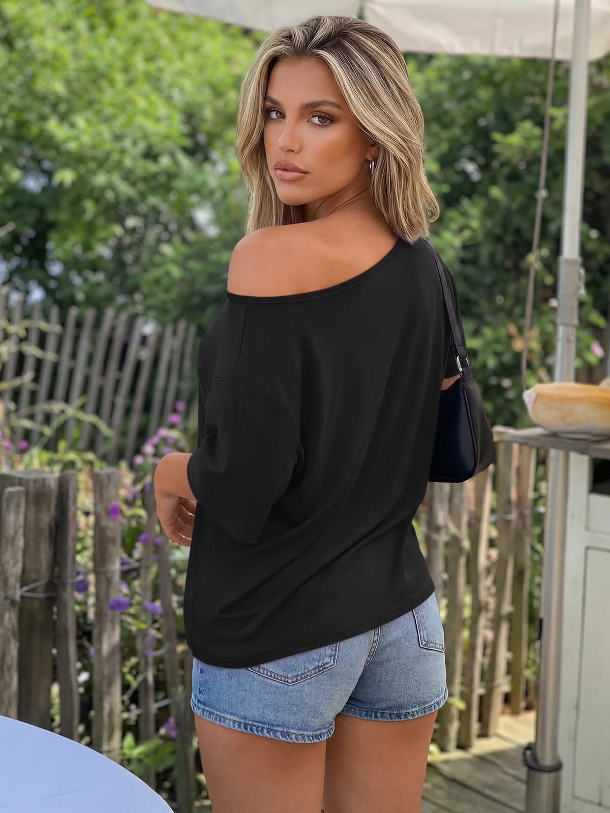 Womens Off the Shoulder Tops Oversized Summer T-Shirts